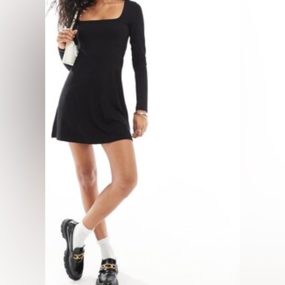 Modern Citizen | Square Neck Mini Dress S Navy Long Sleeve‎ Pockets